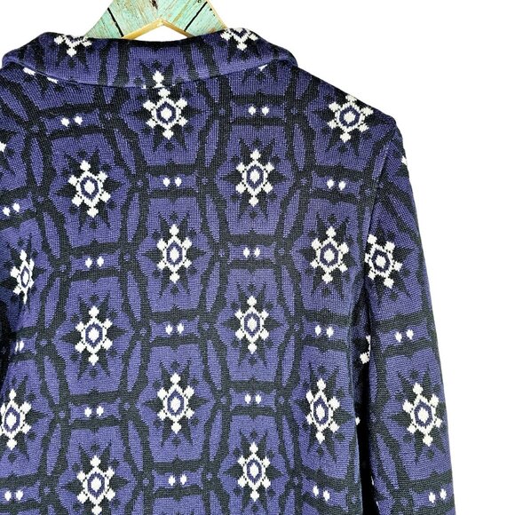 Twin-Set Simona Barbieri Royal Blue Geometric Snowflakes 100% Italian Wool Coat - Picture 7 of 12